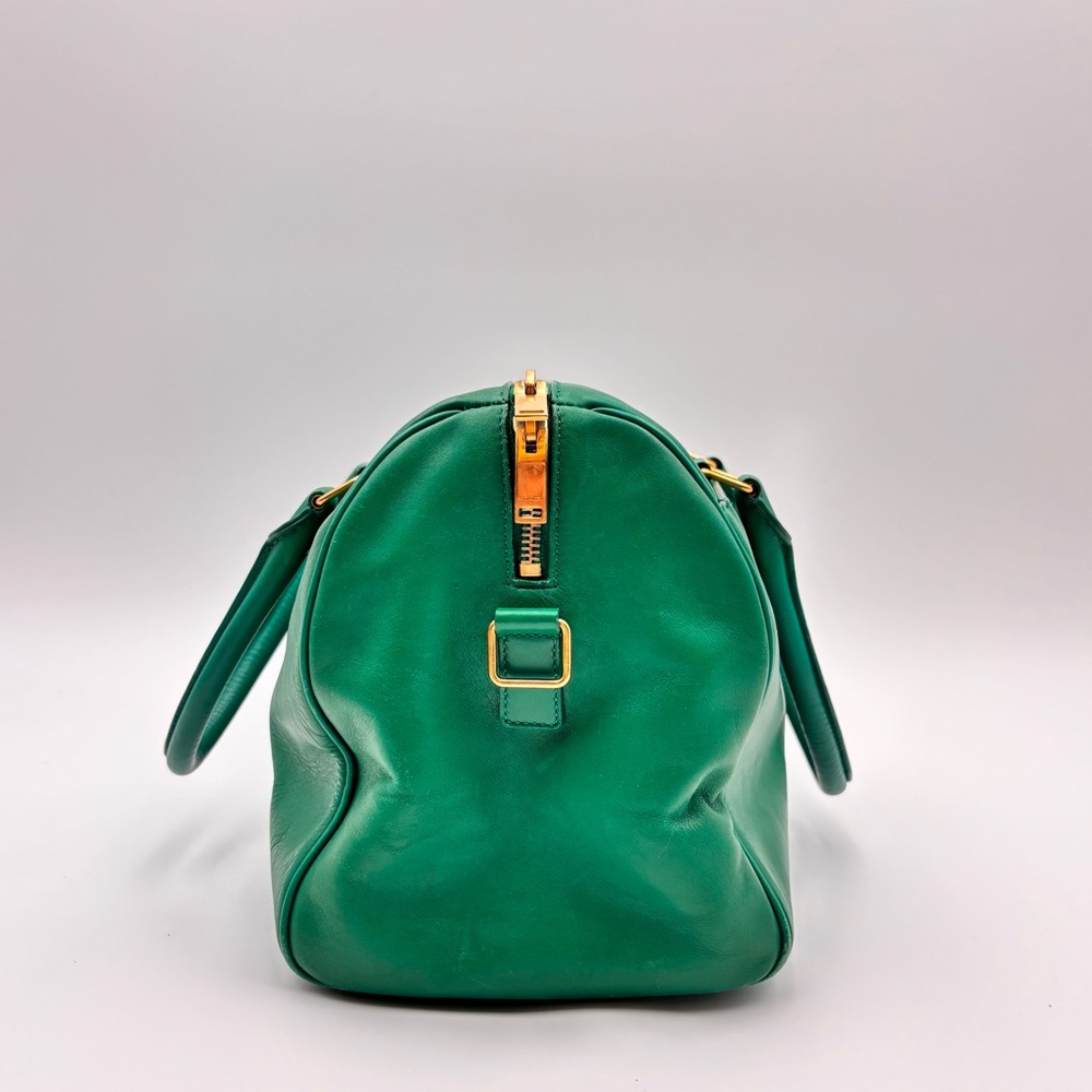 Saint Laurent Green Leather Duffle Top Handle Bag Gold Hardware - Picture 3 of 9